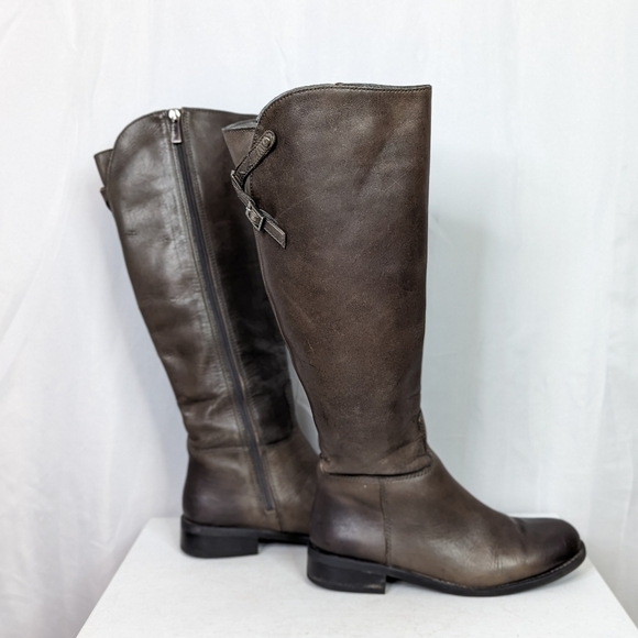 Vince Camuto Kadia Grey Brown Leather Knee High Tall Riding Boots - Picture 3 of 8
